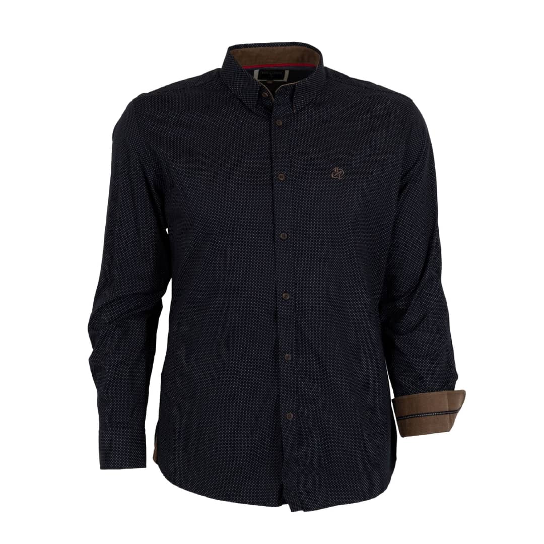 Chemise noire manches longues à pois en popline