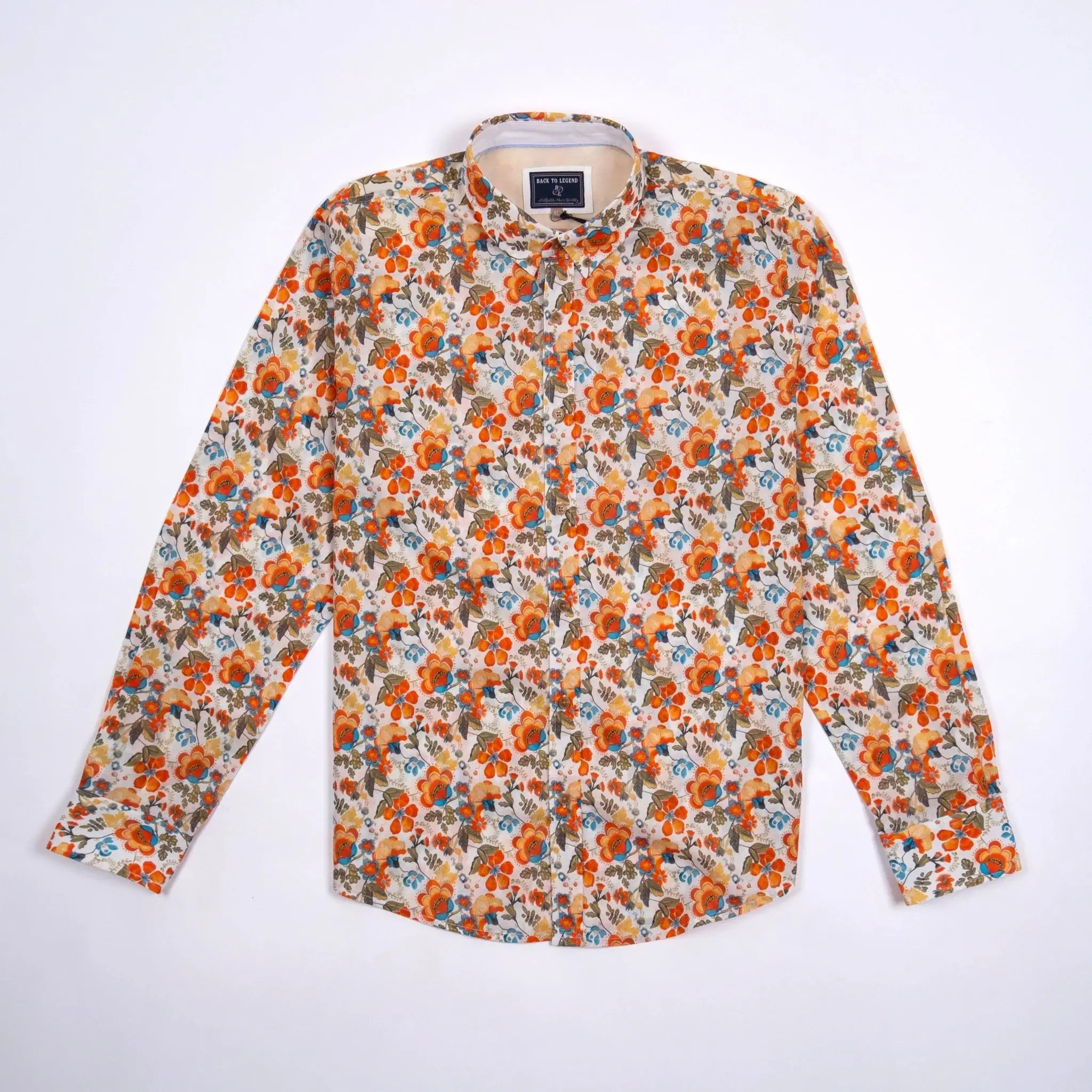 Chemise manches longues légère à motif floral orange BACK TO LEGEND (vêtement à plat de face)