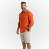 Chemise manches longues homme en lin rouge BACK to LEGEND