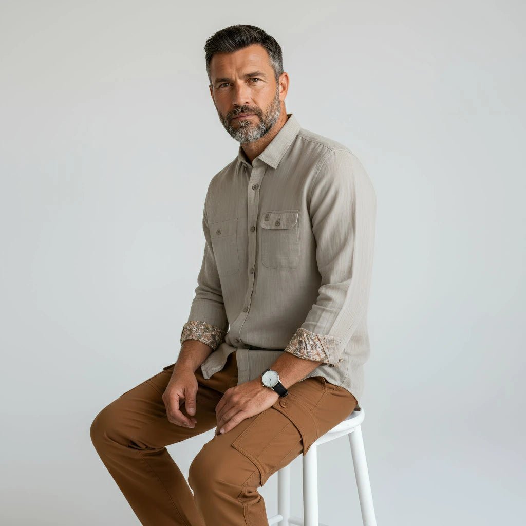 Chemise à manches longues homme vert amande en lin BACK TO LEGEND