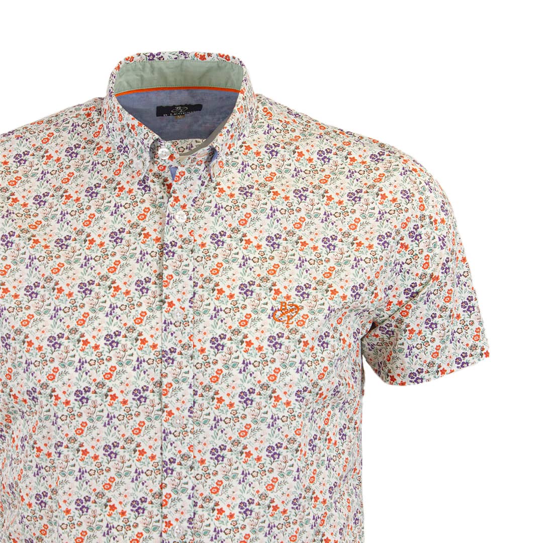 Chemise orange imprimé fleuri multicolore Blacks Legend (Zoom poitrinie et col)