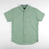 Chemise homme vert amande 100% lin BACK to LEGEND (vêtement à plat de face)
