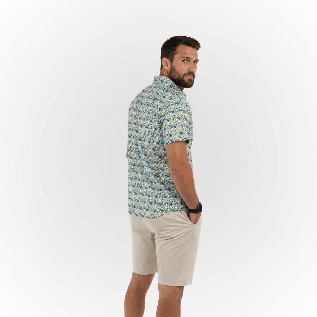 Chemisette mosaïque bleue pour Hommes BACK to LEGEND (vue de 3/4 dos)