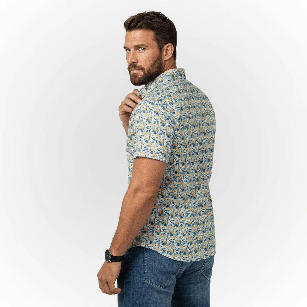 Chemisette mosaïque bleue pour Hommes BACK to LEGEND (vue de 3/4 dos)
