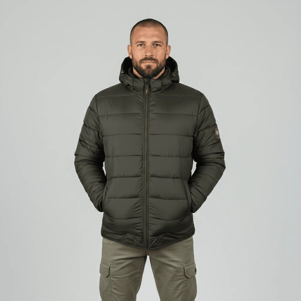 Doudoune homme à capuche noire doublure camouflage BACK TO LEGEND