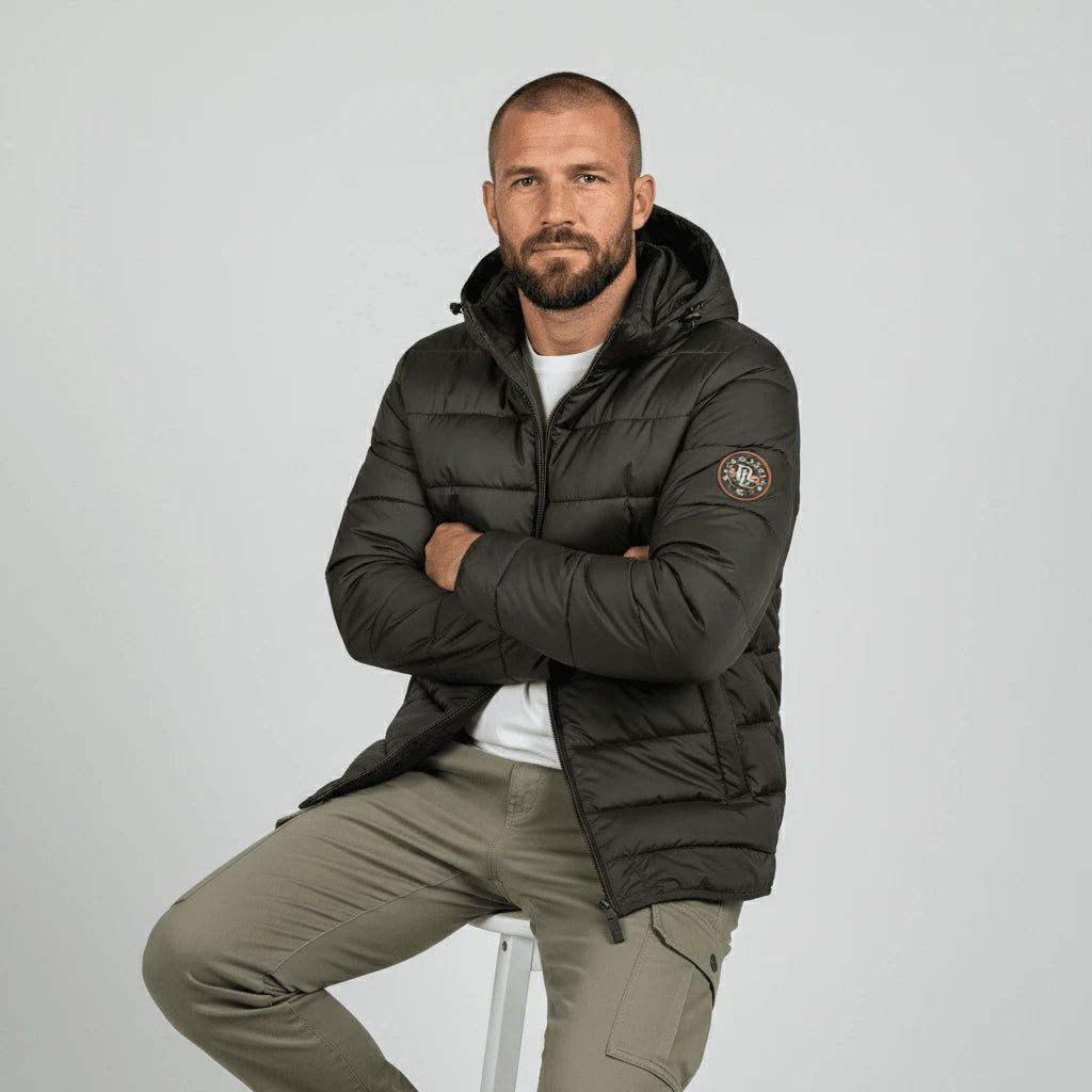 Doudoune à capuche noire doublure camouflage pour homme BACK TO LEGEND