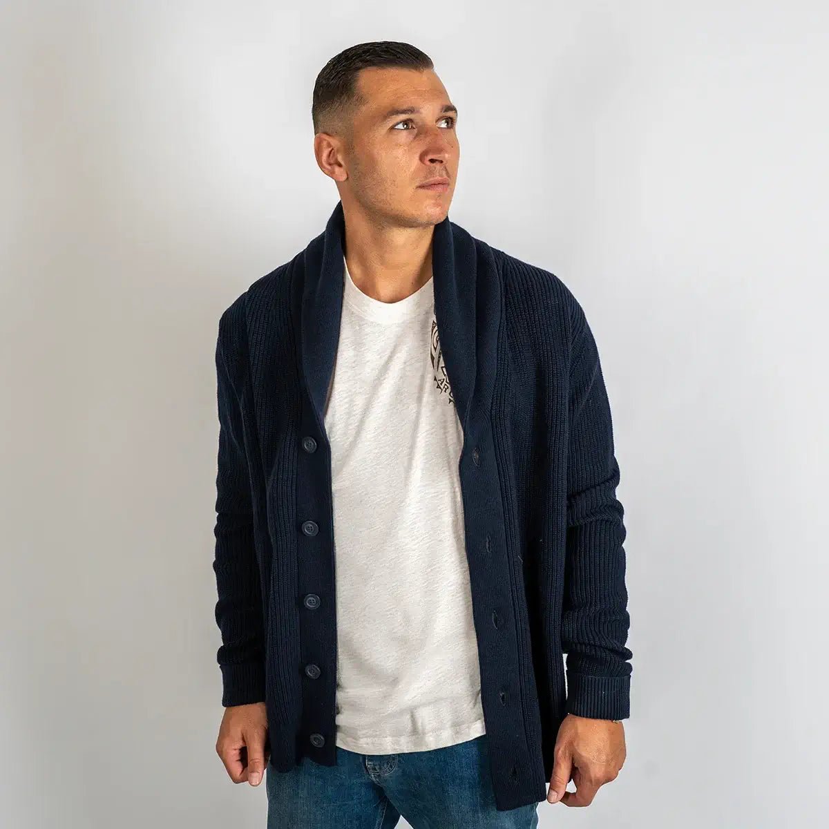 Gilet boutonné bleu marine pour homme en coton & cachemire BACK to LEGEND