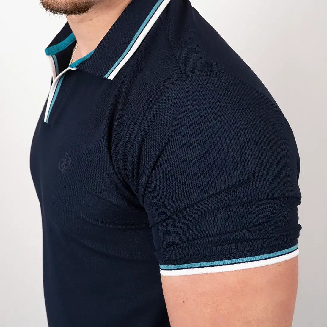 Polo anti UV bleu marine BACK TO LEGEND (vue de profil)