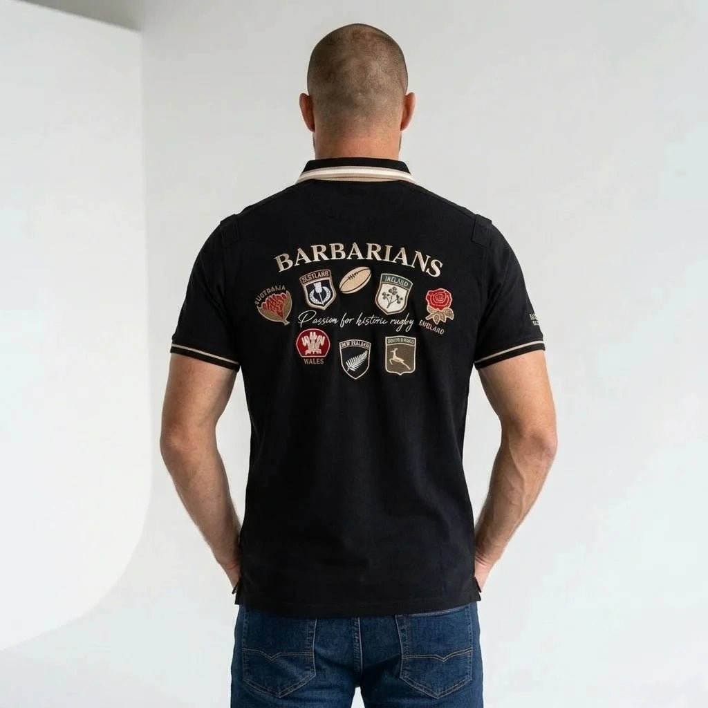 Polo Barbarians noir multi badge col contrasté BACK TO LEGEND