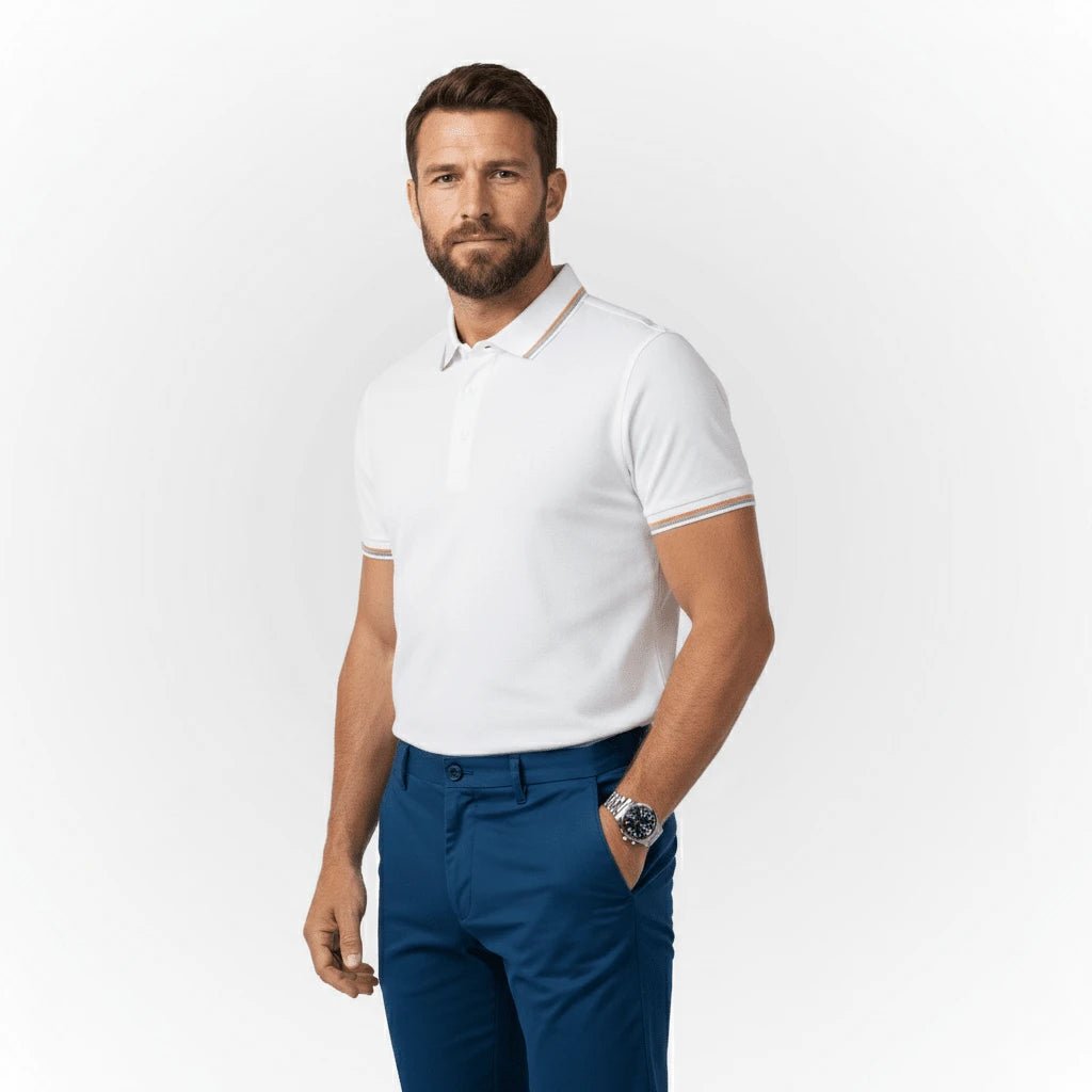 Polo blanc mercerisé pour Homme BACK TO LEGEND