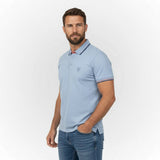 Polo homme bleu ciel à col rayé contrasté et coupe ajustée BACK TO LEGEND