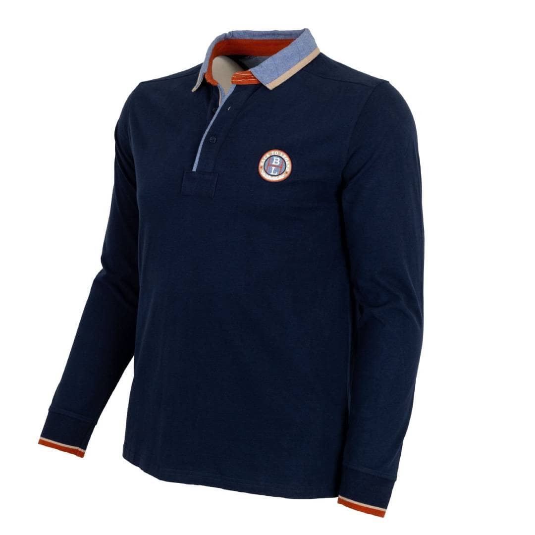 Polo manches longues bleu marine Authentic Men's Territory (vue de 3/4 face)