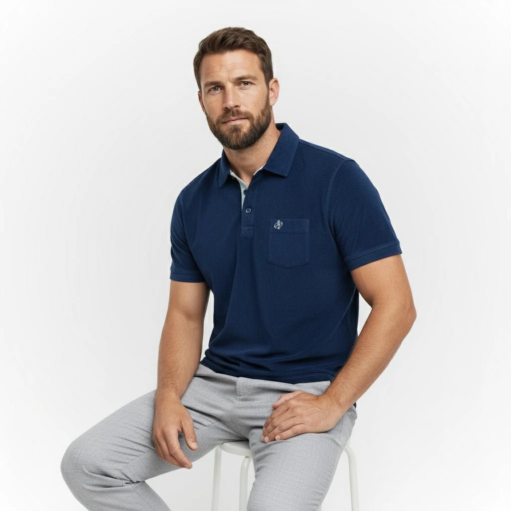Polo bleu roi en tissu éponge pour homme BACK to LEGEND