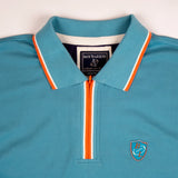 Polo homme bleu turquoise au col rayé contrasté BACK to LEGEND (zoom sur le col zippé)