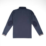 Polo homme BACK TO LEGEND à manches longues bleu et coudières ton sur ton (vêtement de dos)