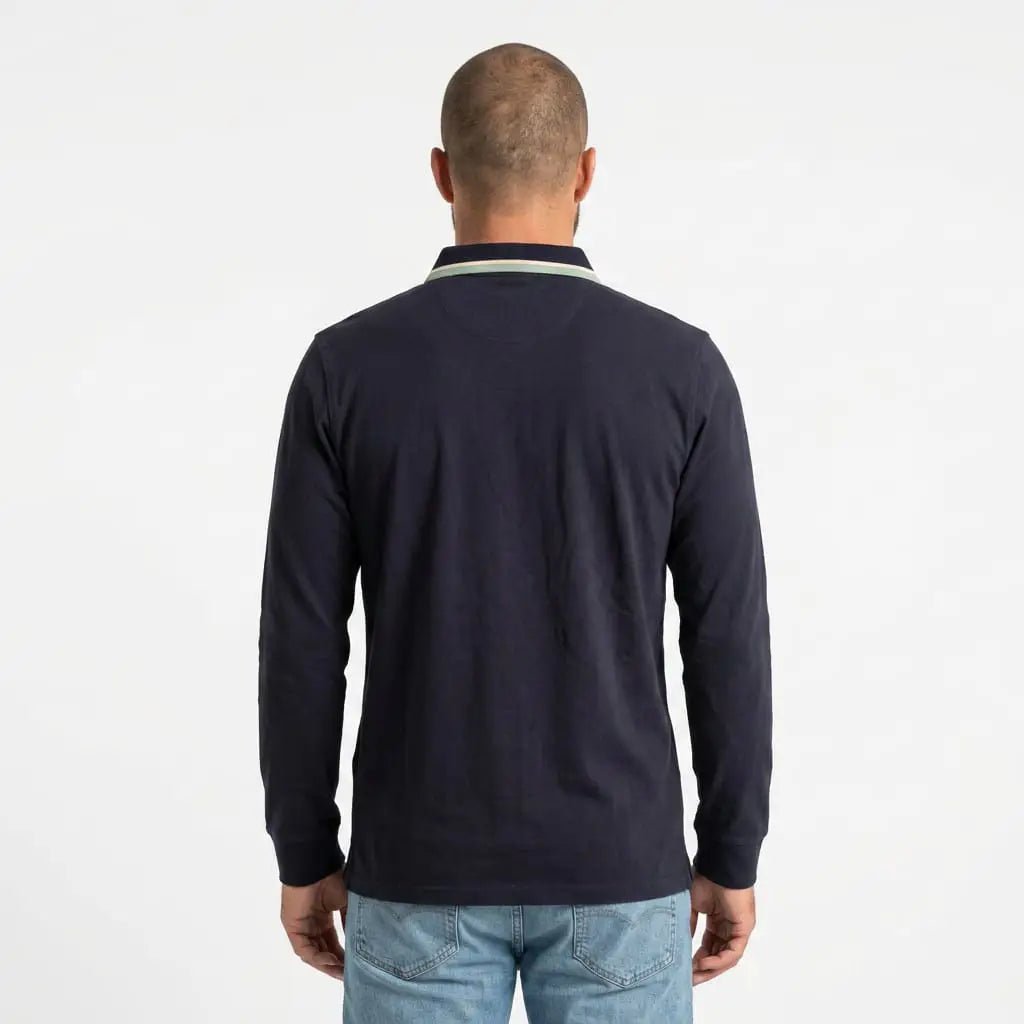 Polo homme BACK TO LEGEND à manches longues homme bleu marine toucher peau de pêche