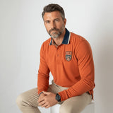 Polo manches longues orange col contrasté BACK to LEGEND