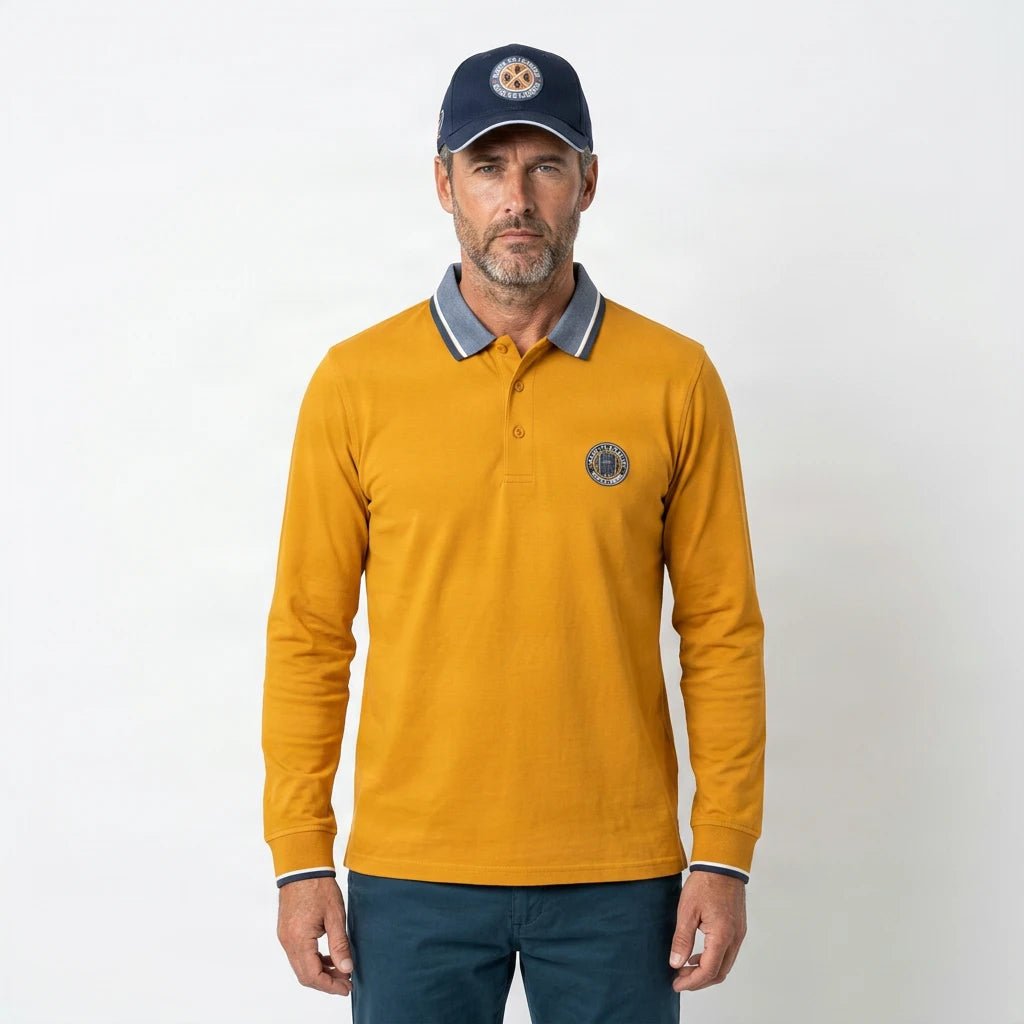 Polo jaune toucher peau de pêche pour hommes BACK TO LEGEND