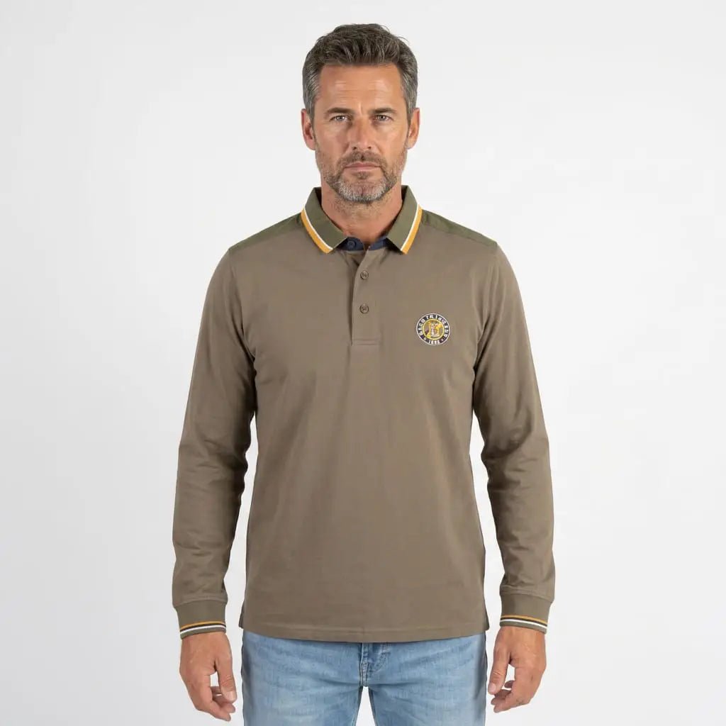 Polo homme BACK TO LEGEND à manches longues vert amande toucher peau de pêche 