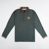 Polo BACK TO LEGEND à manches longues homme vert toucher peau de pêche (polo à plat de face)
