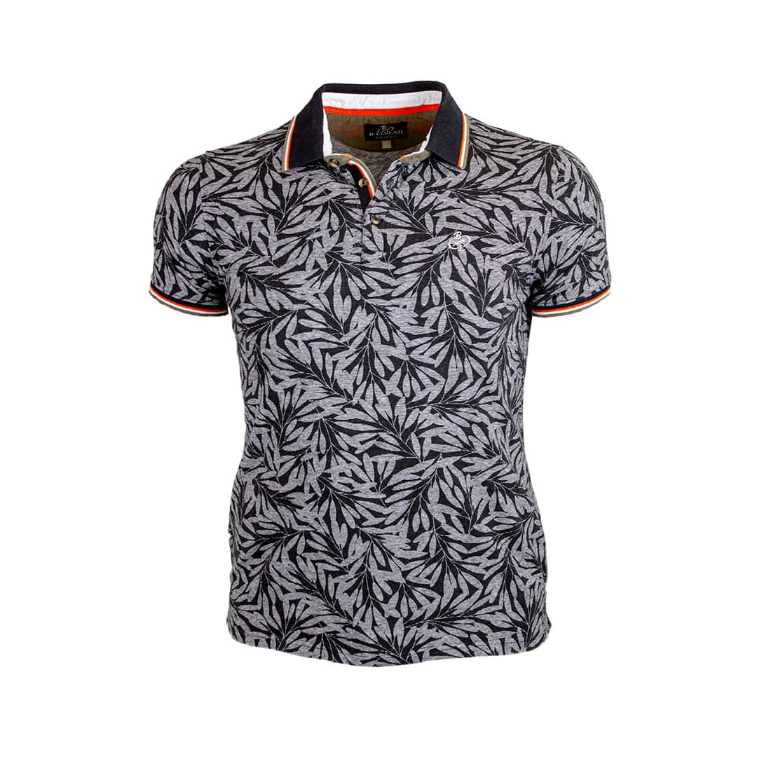 Polo noir imprimé feuilles tropicales Blacks Legend