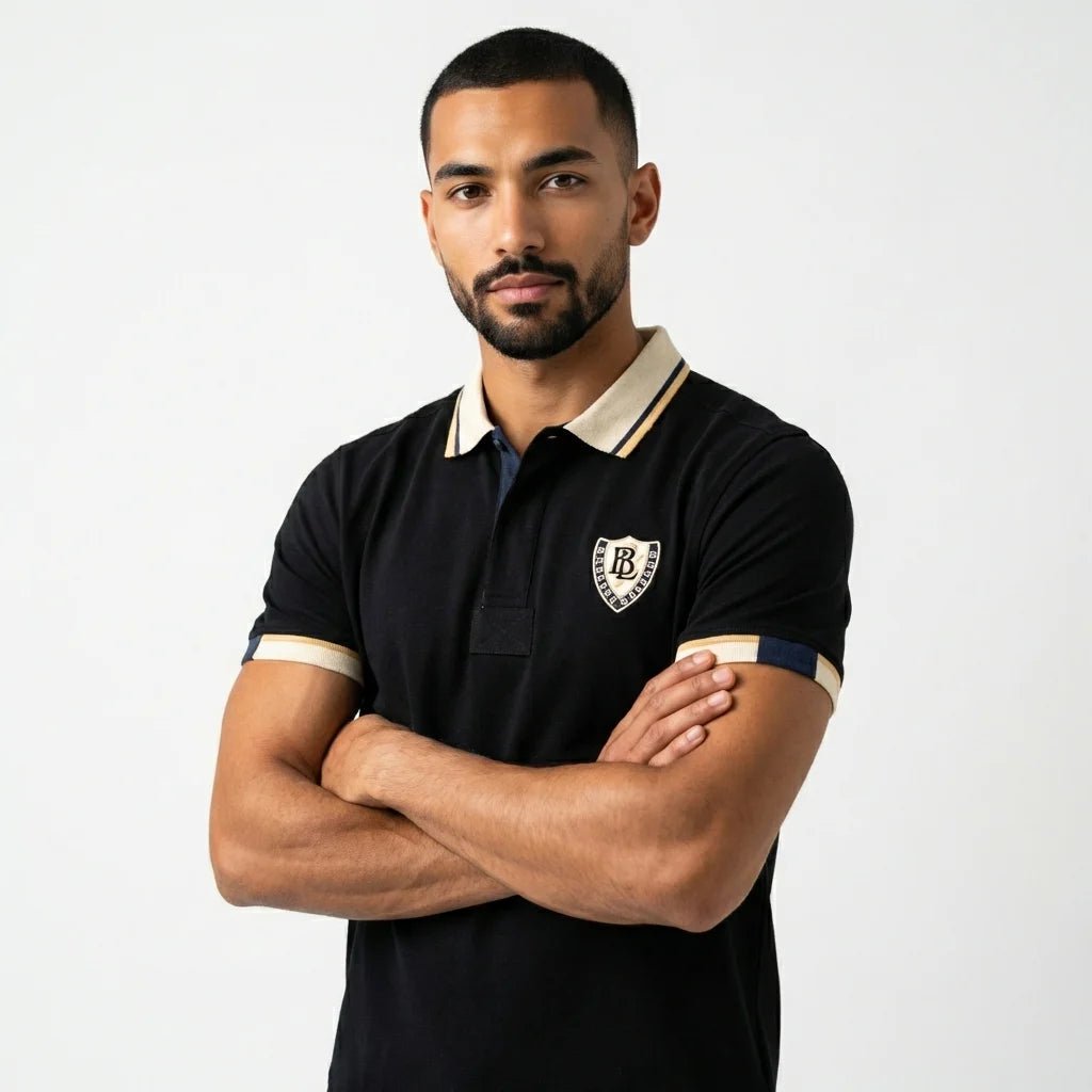 Polo noir en coton jersey effet peau de pêche BACK to LEGEND