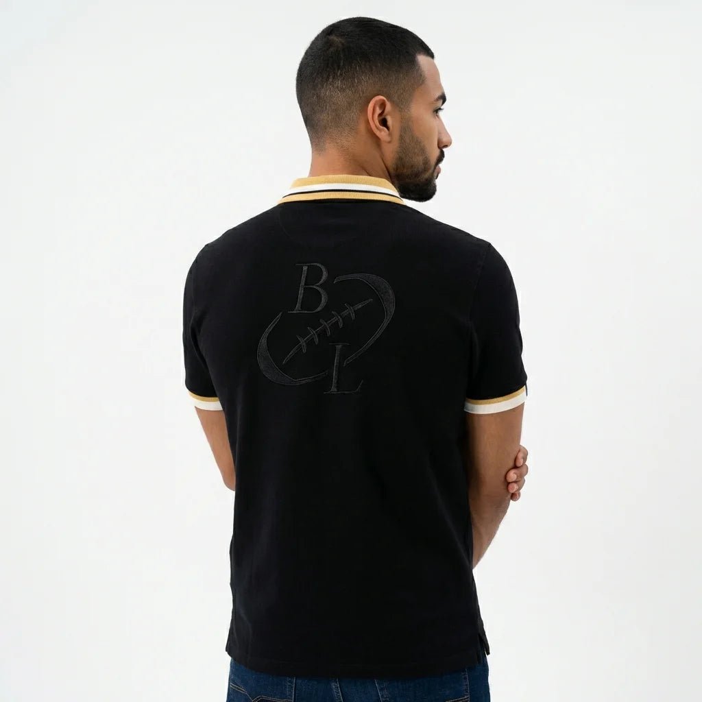 Polo noir en coton jersey effet peau de pêche BACK to LEGEND (vue de dos)