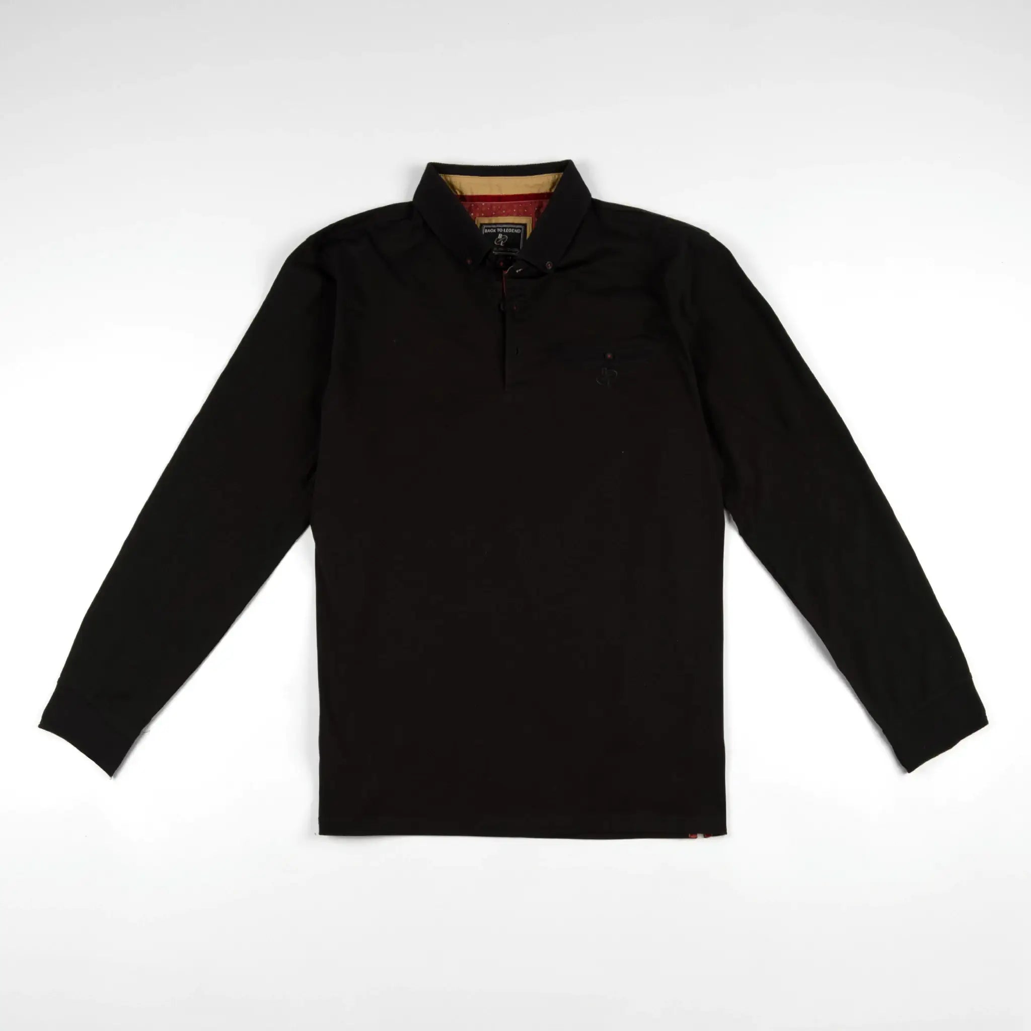 Polo noir à manches longues en coton mercerisé BACK TO LEGEND (vêtement à plat de face)
