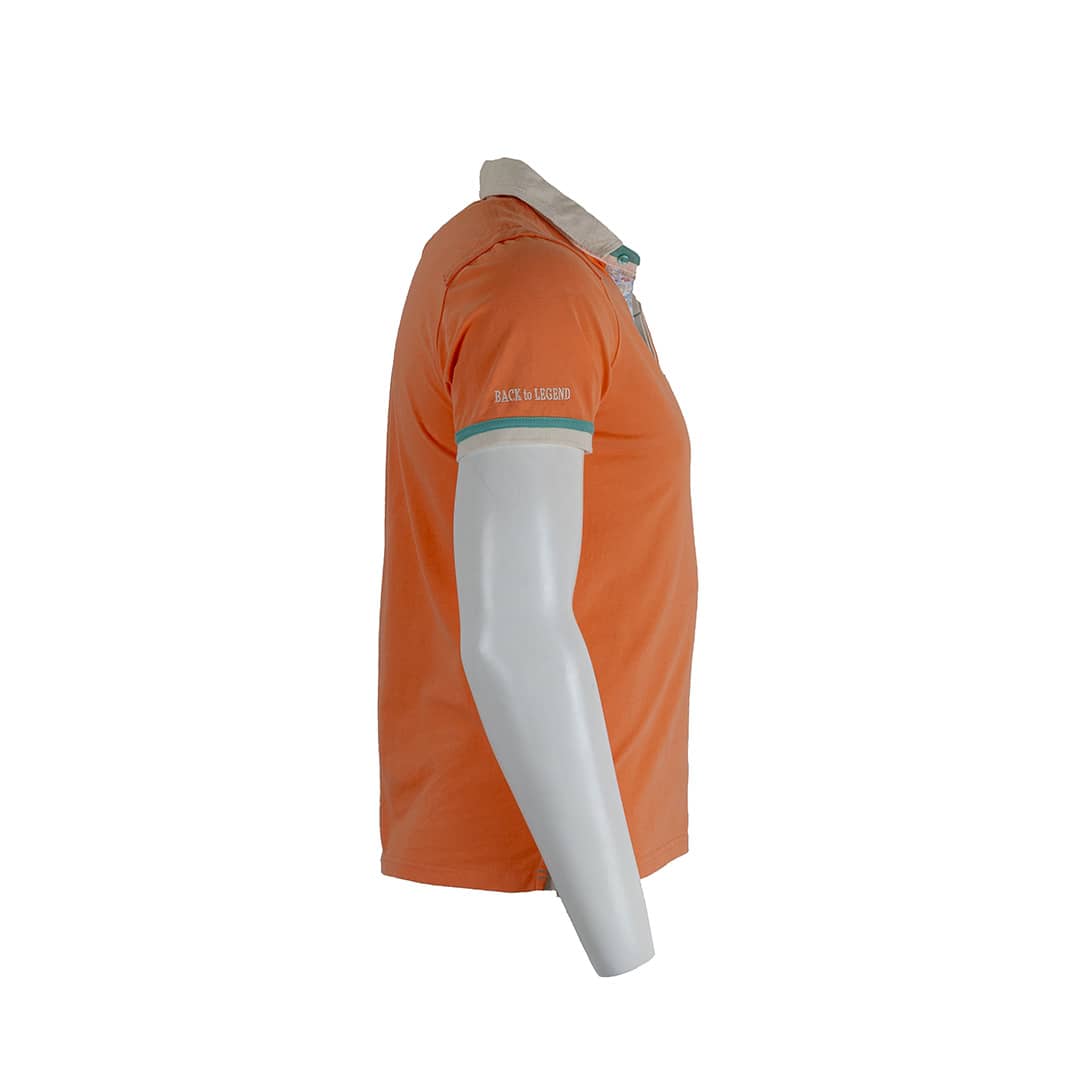 Polo homme orange pâle contrasté BACK to LEGEND (vue de profil)