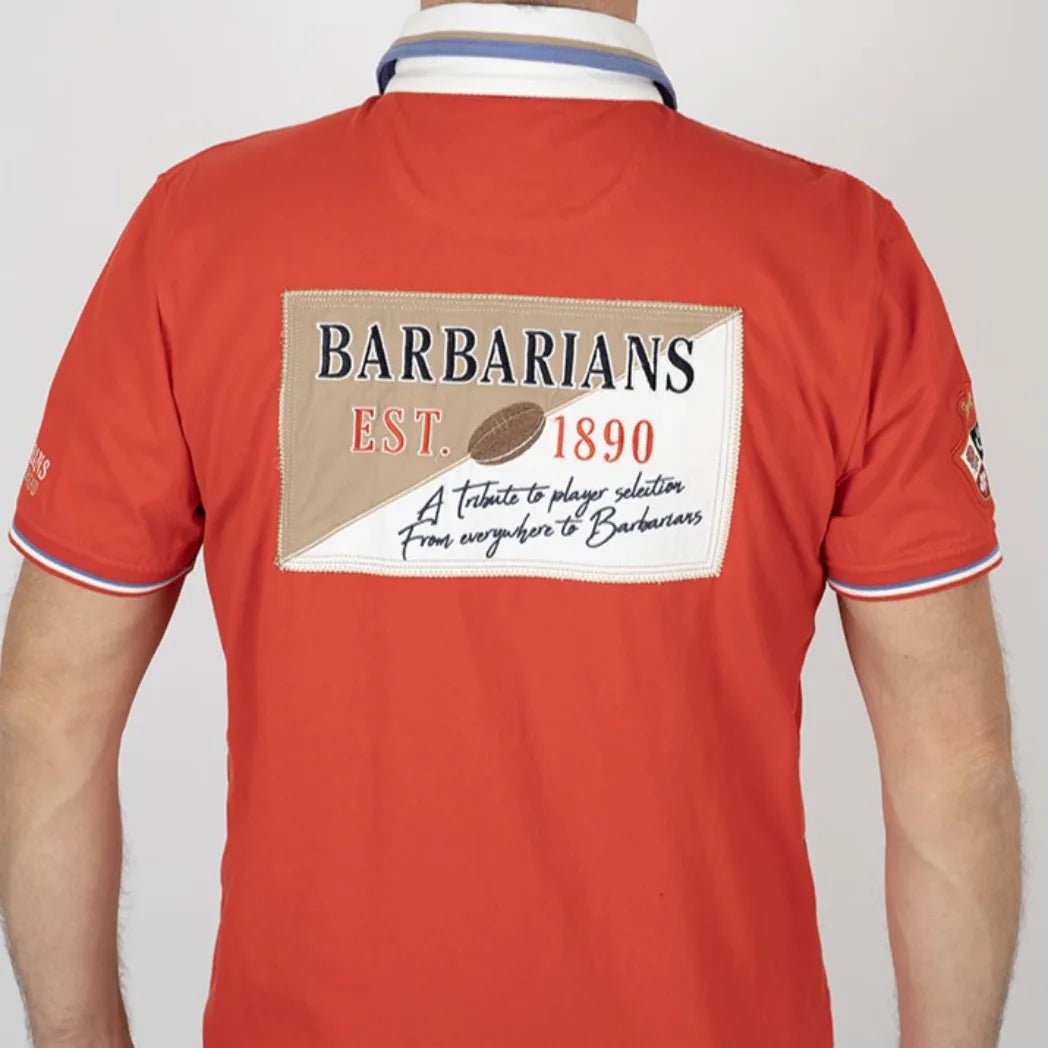 Polo rouge Barbarians n°10 BACK to LEGEND (zoom patch dorsal)