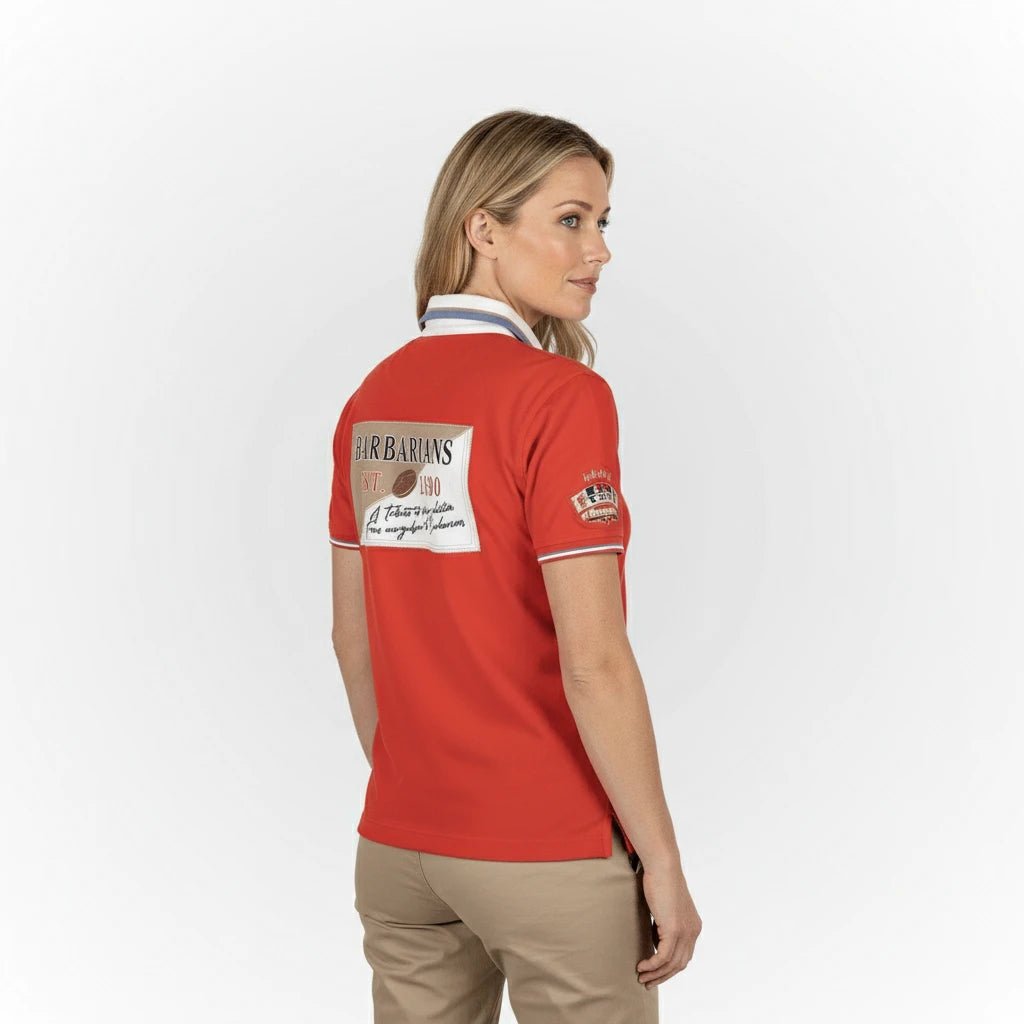 Polo rouge Barbarians n°10 pour femme BACK to LEGEND (vue de dos)