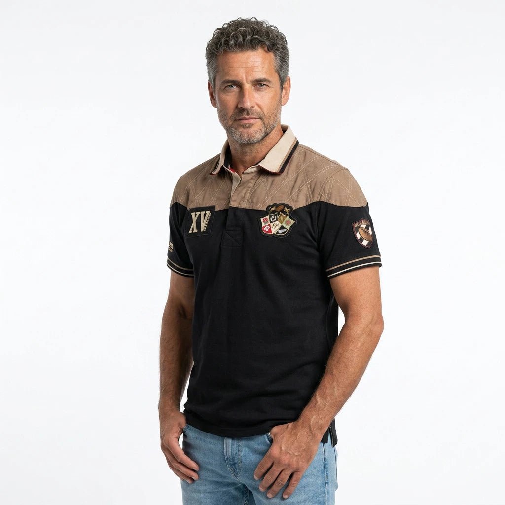 Polo scapulaire noir et beige du XV Barbarians
