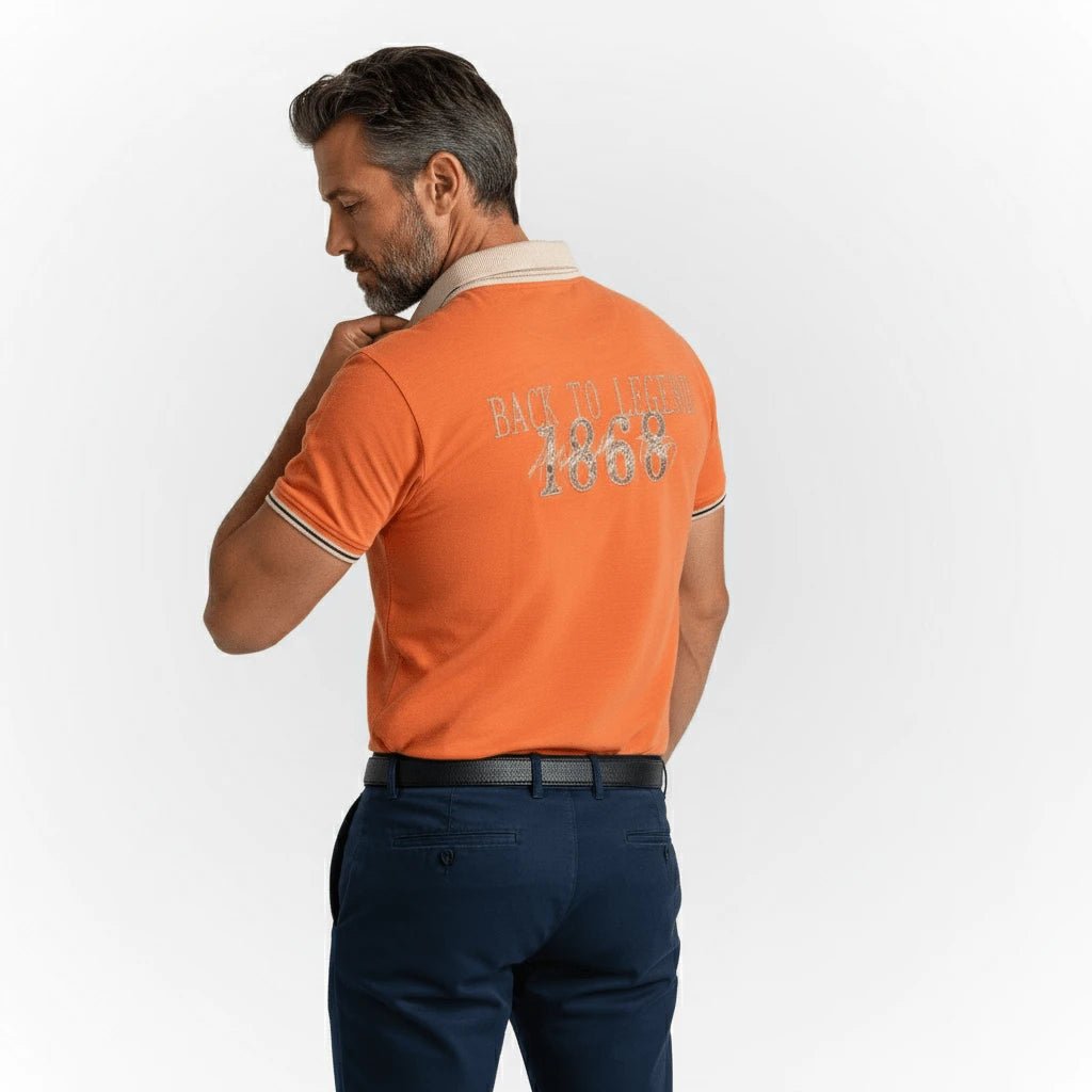 Polo slub orange à col contrasté pour homme BACK to LEGEND (vue de dos)