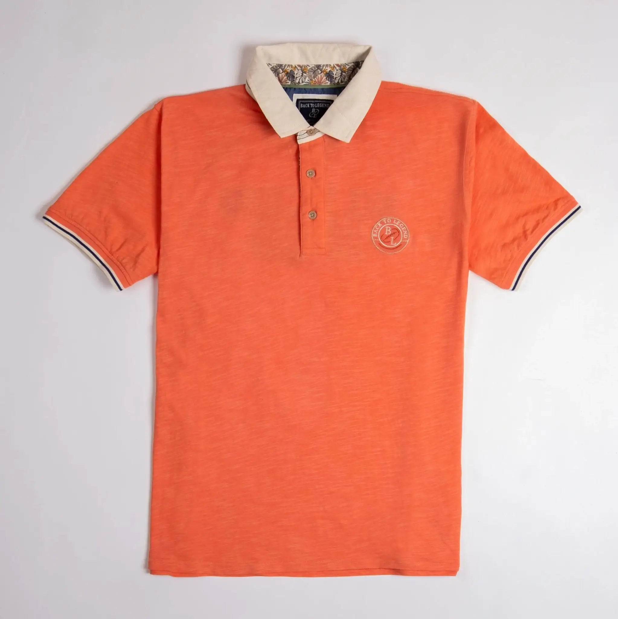 Polo slub orange à col contrasté pour homme BACK to LEGEND (vue de face)