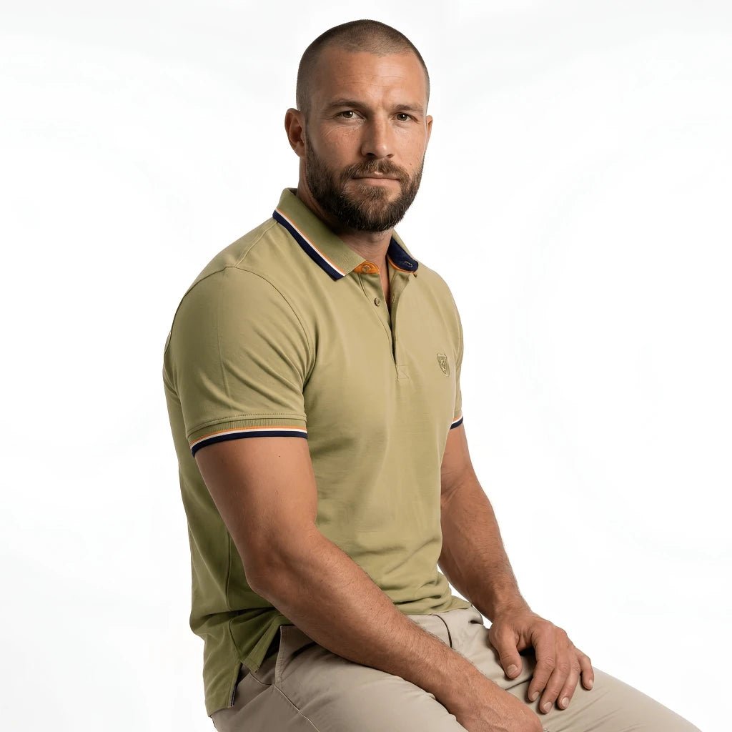 Polo homme vert à col rayé contrasté et coupe ajustée BACK TO LEGEND