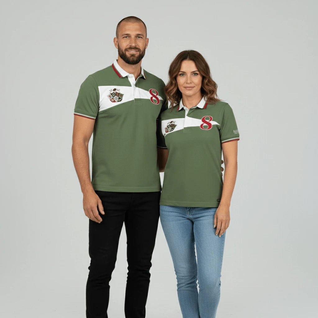 Polo vert Barbarians n°8 pour femme BACK TO LEGEND (vue en couple)
