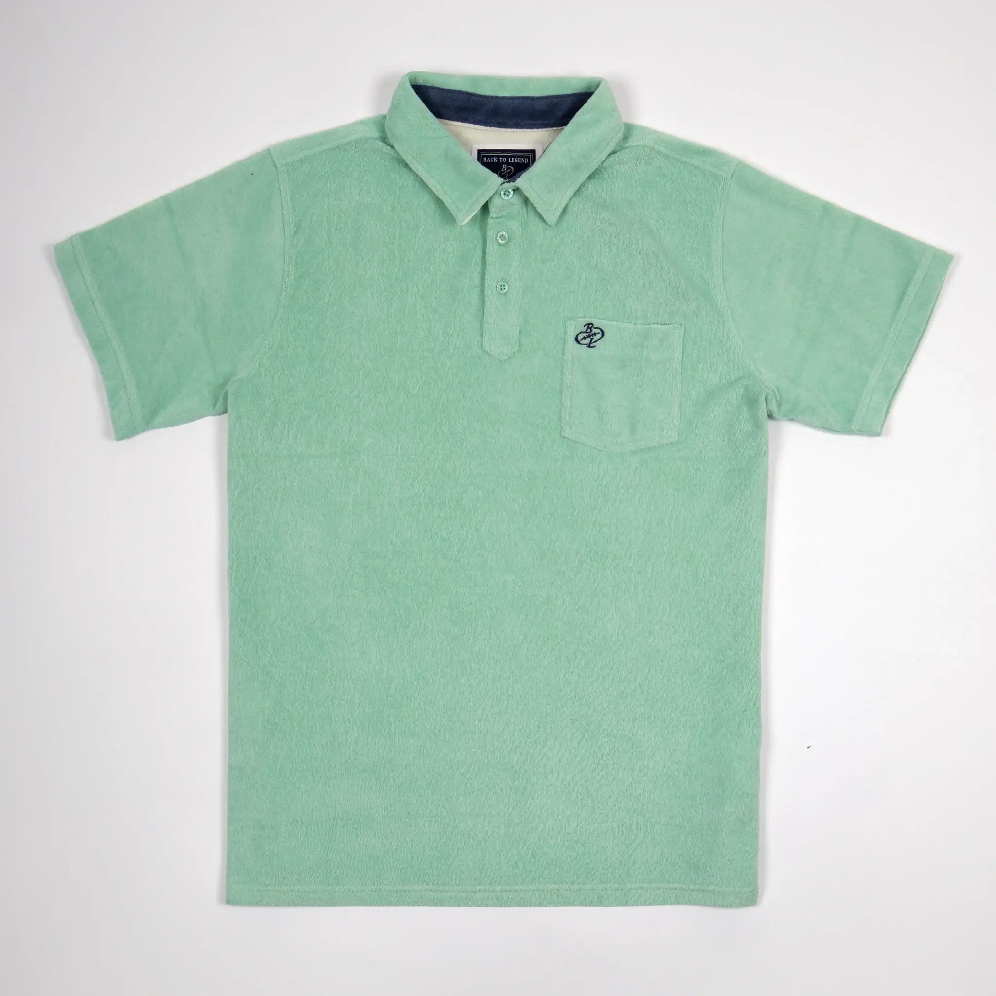 Polo vert cactus en tissu éponge pour homme BACK to LEGEND (vêtement à plat de face)