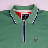 Polo homme vert au col rayé contrasté BACK to LEGEND (zoom sur le col)
