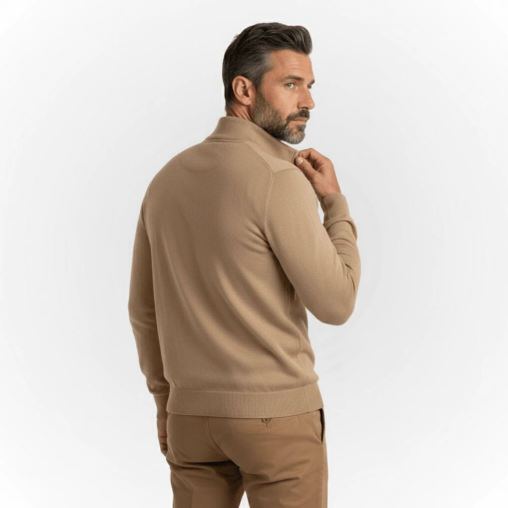 Pull col camionneur beige clair en coton et cachemire pour homme BACK TO LEGEND (vue de dos)