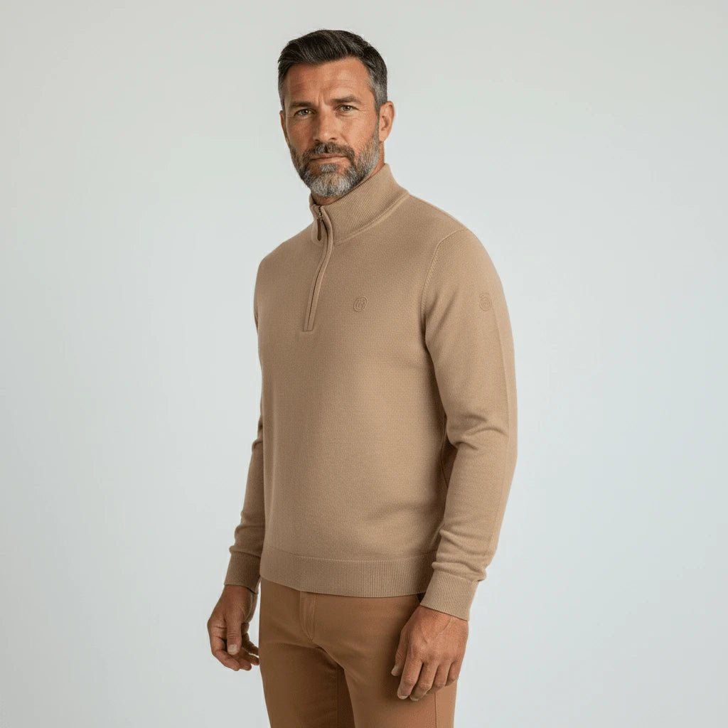 Pull col camionneur beige clair en coton et cachemire pour homme BACK TO LEGEND