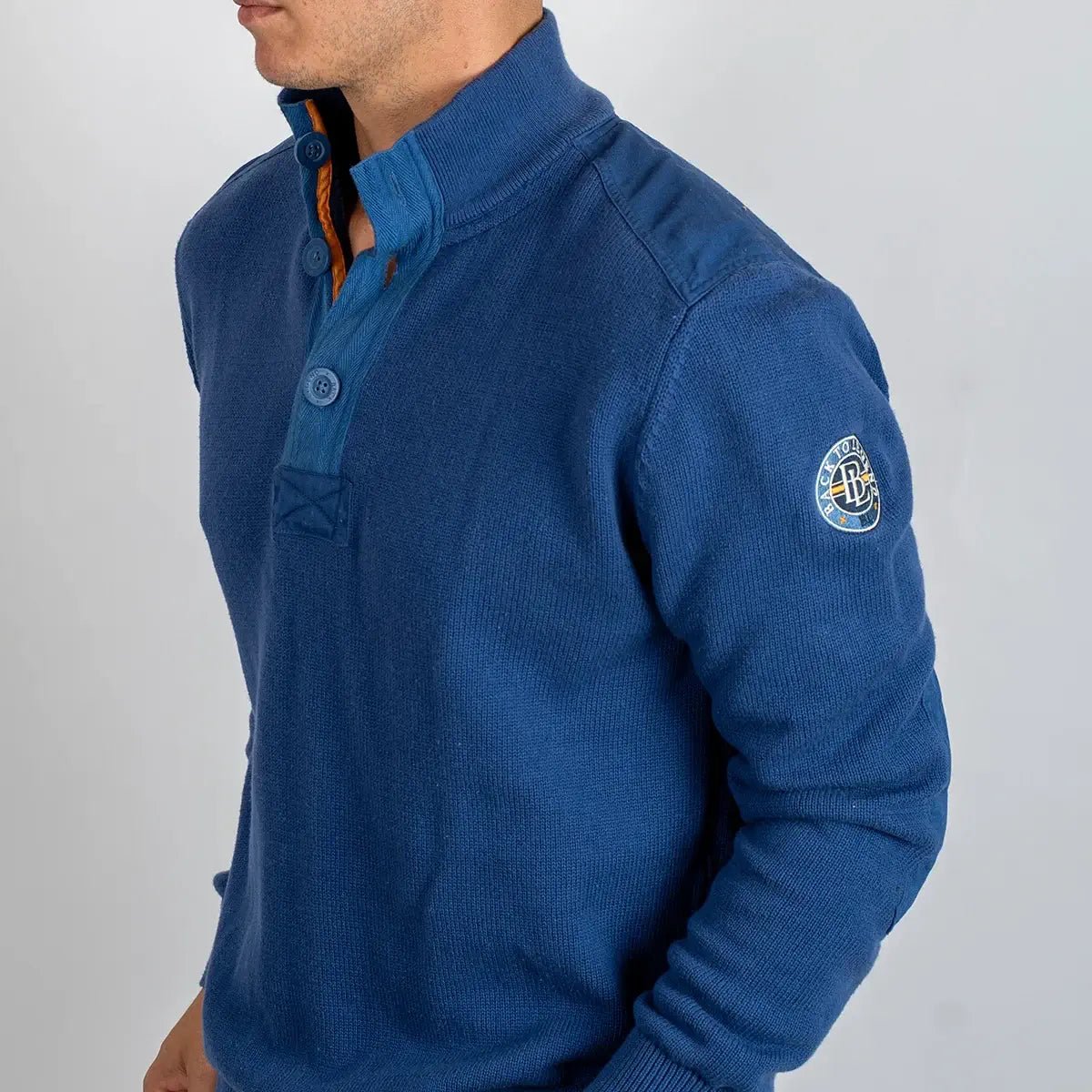 Pull camionneur boutonné bleu pour hommes BACK to LEGEND (vue de profil)