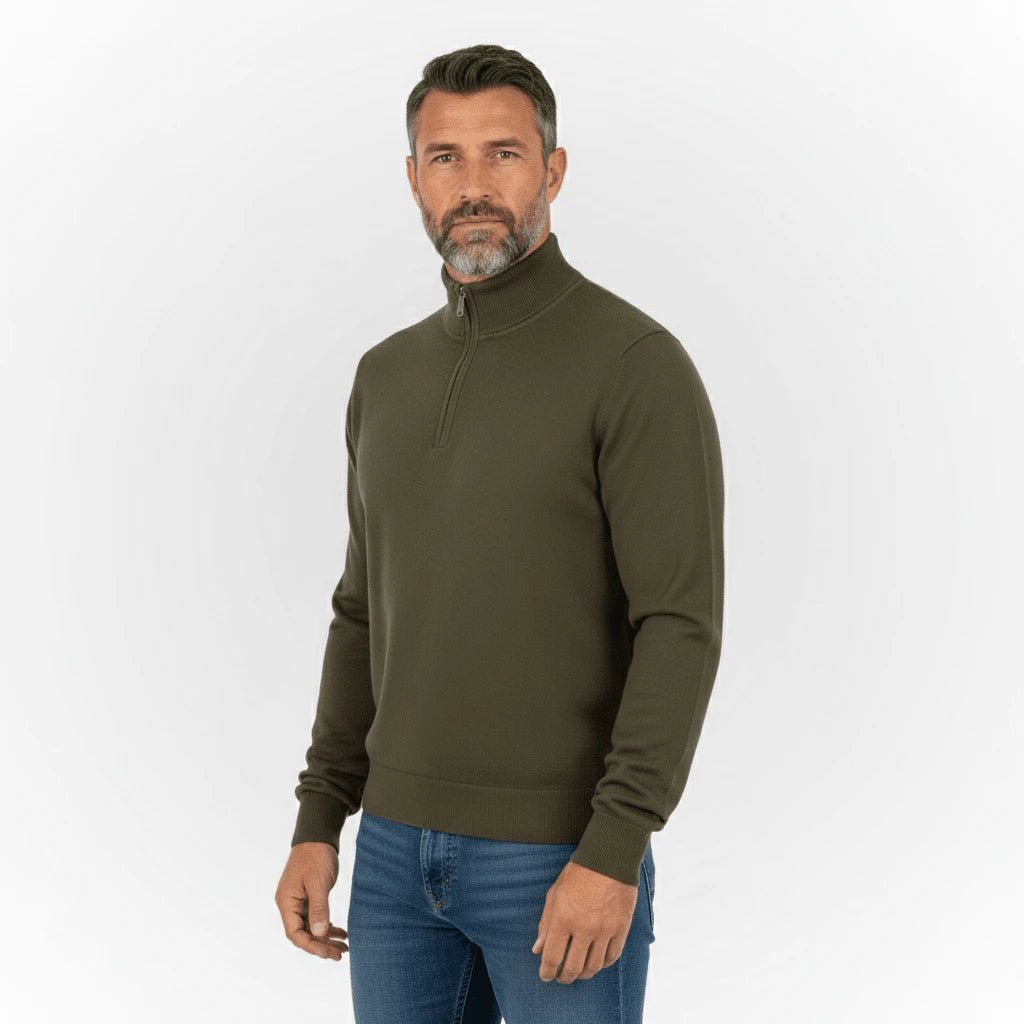 Pull kaki col camionneur en coton et cachemire pour homme BACK to LEGEND