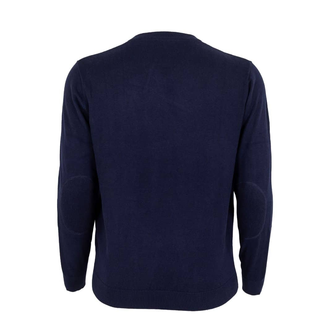 Pull homme couleur indigo col V (vue de dos)