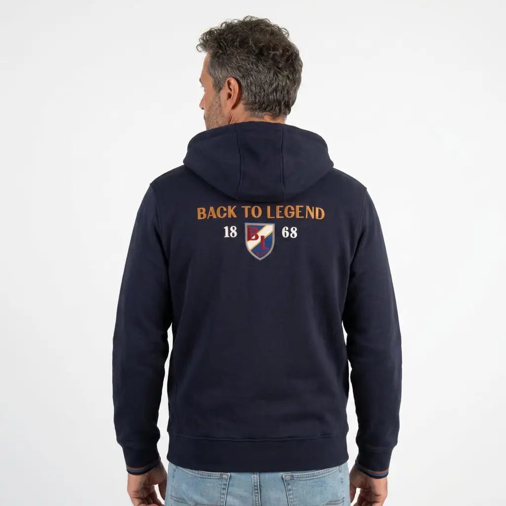 Sweat à capuche bleu marine full zip pour homme BACK TO LEGEND