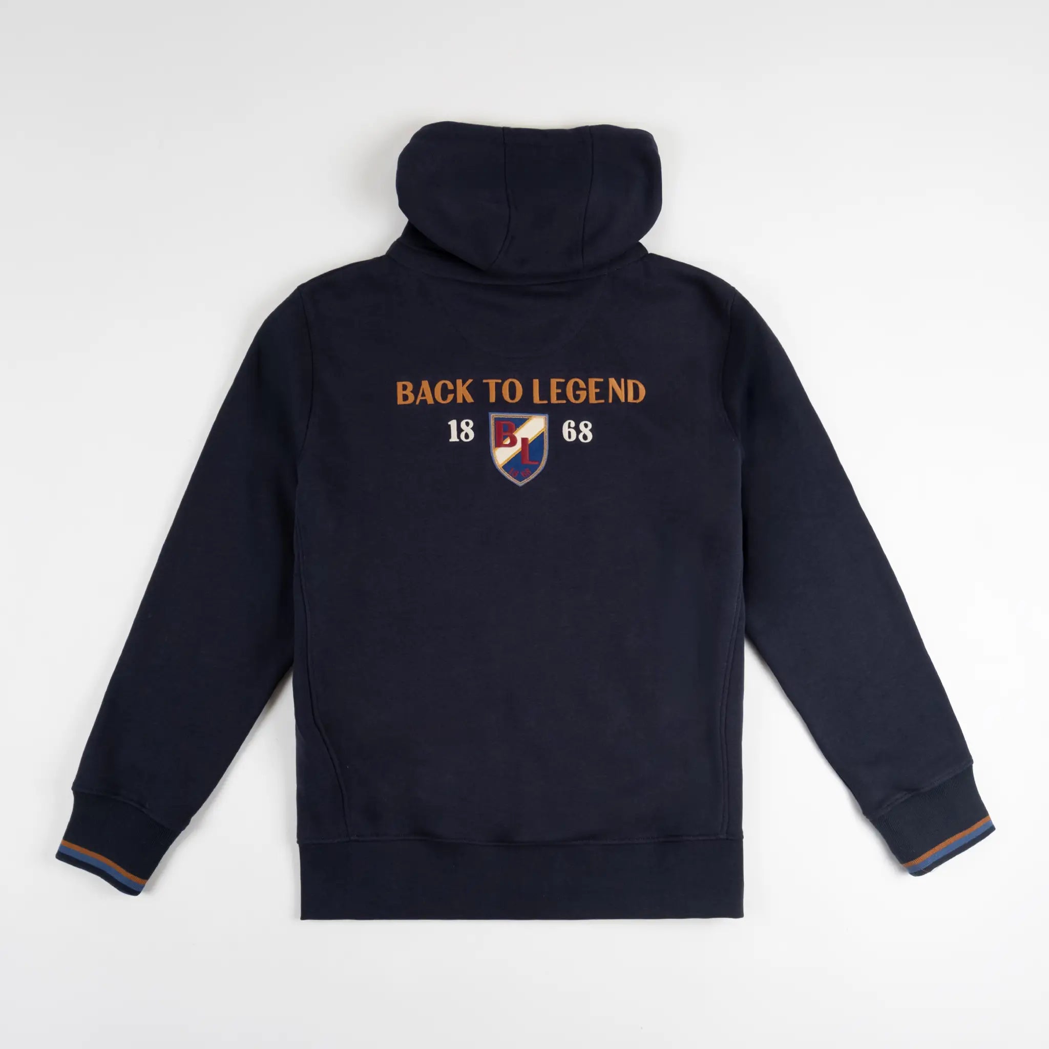 Sweat à capuche bleu marine full zip pour homme BACK TO LEGEND (vêtement à plat de dos)
