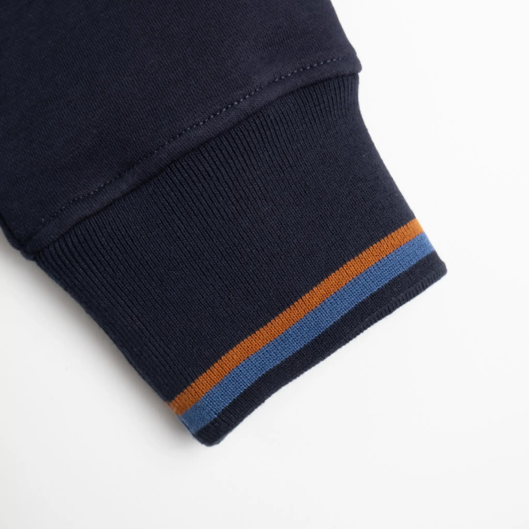 Sweat à capuche bleu marine full zip pour homme BACK TO LEGEND (zoom bord de manche)