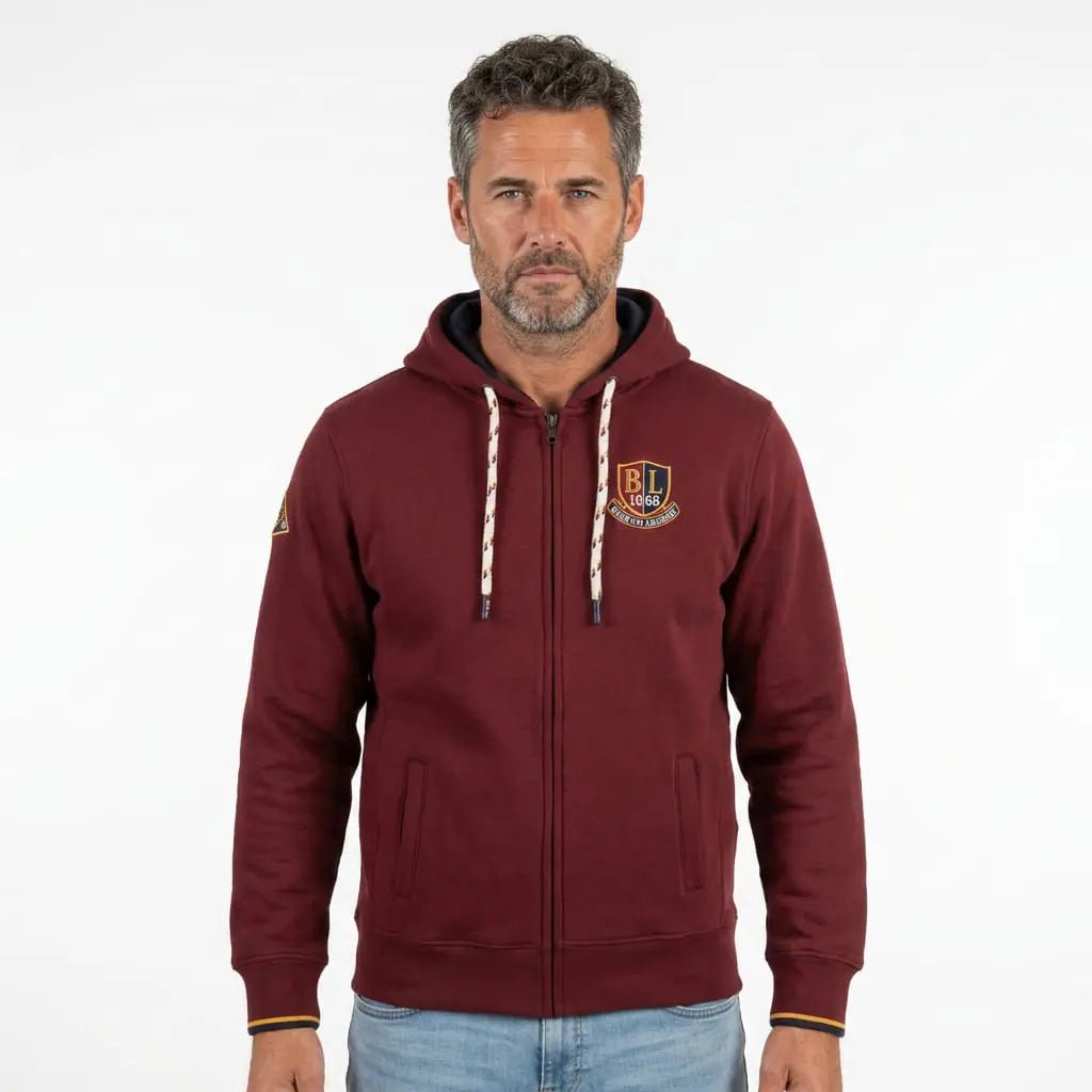 Sweat à capuche bordeaux full zip pour homme BACK TO LEGEND