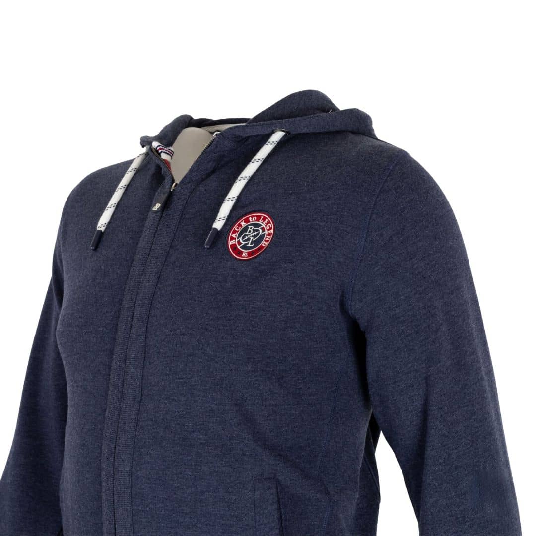 Sweat à capuche zippé bleu marine (zoom poitrine)