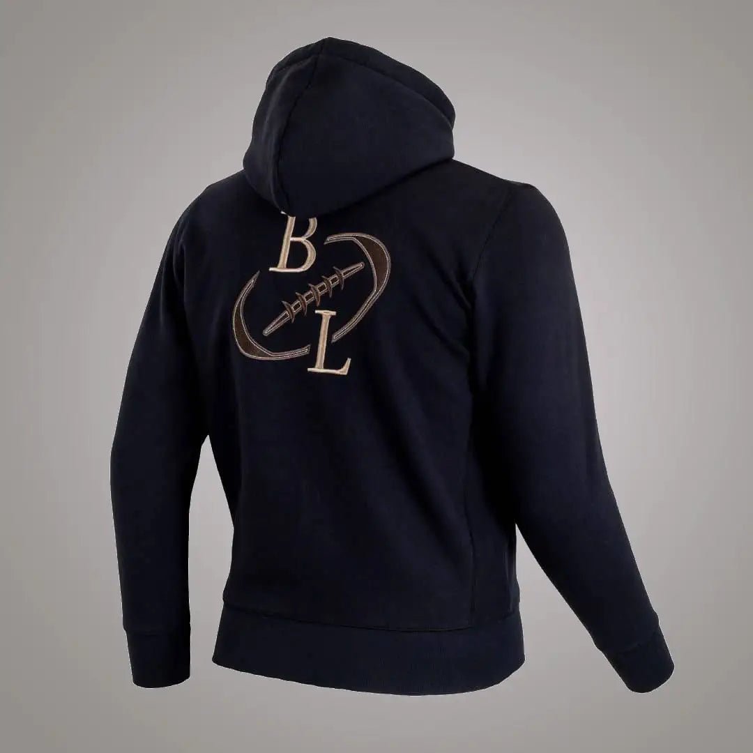 Sweat à capuche zippé noir brodé d'un ballon de rugby (vue arrière)
