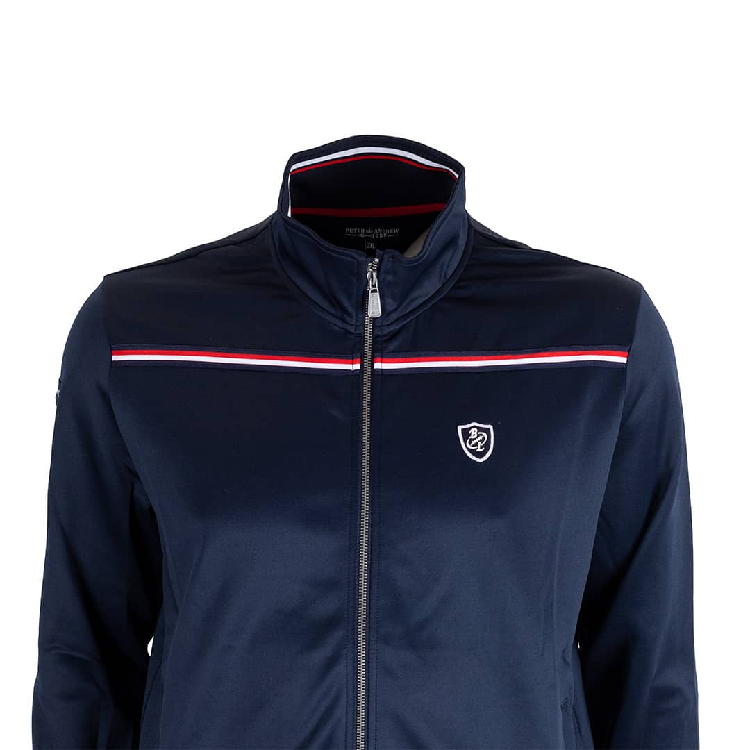 Sweat zippé bleu marine à col montant (zoom poitrine)